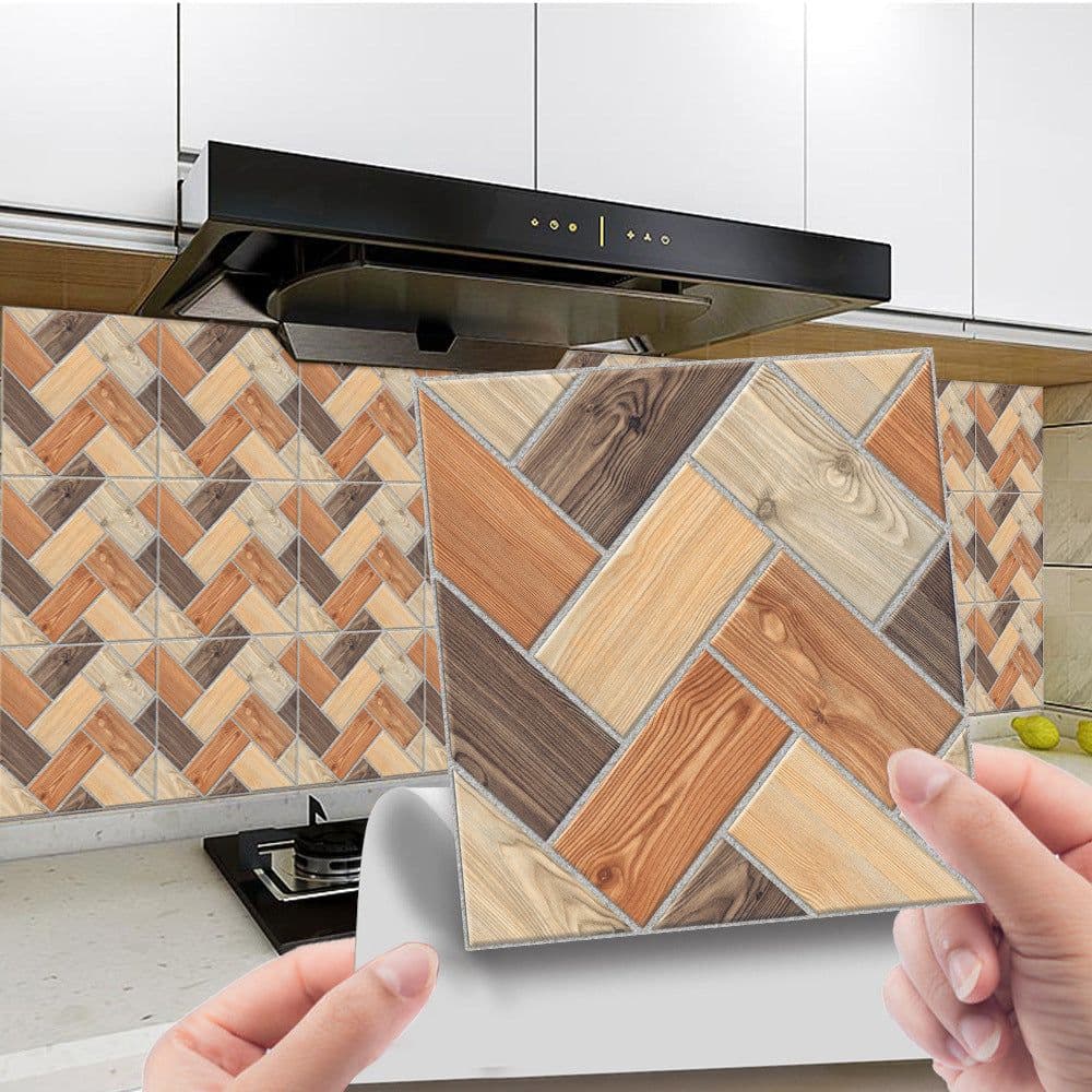 image-Imitation Wood Grain Tile Stickers 20x20cm PVC Modern Minimalist