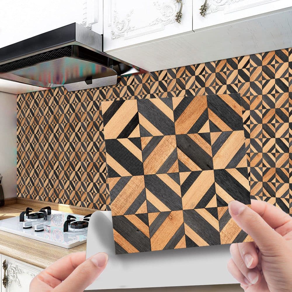 image-Imitation Wood Grain Tile Stickers 20x20cm PVC Modern Minimalist