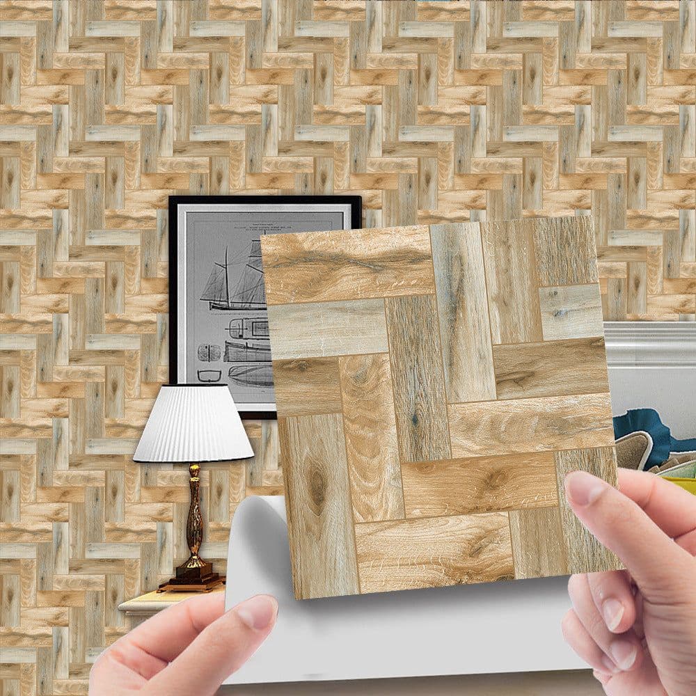 image-Imitation Wood Grain Tile Stickers 20x20cm PVC Modern Minimalist