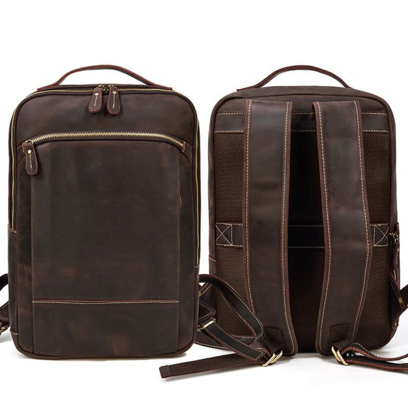 image-Crazy Horse Leather Backpack 15 Inch Laptop Travel Bag
