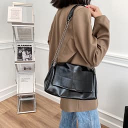 image-PU Leather Small Square Shoulder Bag - Beige Chain