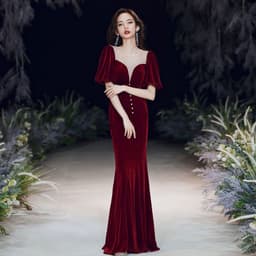 image-Evening Burgundy Fishtail Skirt 2023 Long Wedding Dress