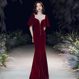 image-Evening Burgundy Fishtail Skirt 2023 Long Wedding Dress