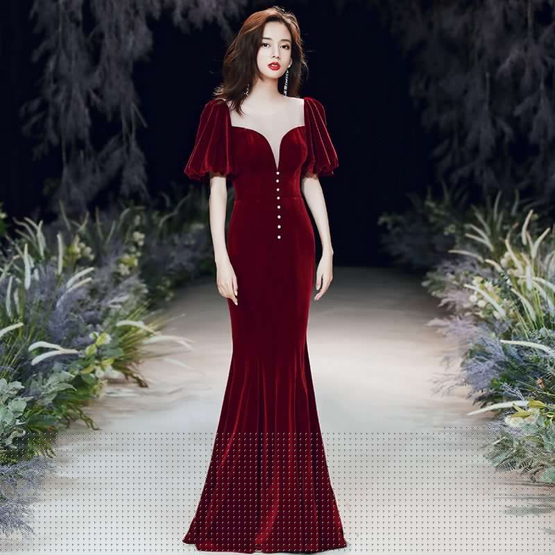 image-Evening Burgundy Fishtail Skirt 2023 Long Wedding Dress