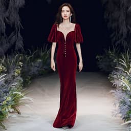 image-Evening Burgundy Fishtail Skirt 2023 Long Wedding Dress