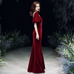 image-Evening Burgundy Fishtail Skirt 2023 Long Wedding Dress