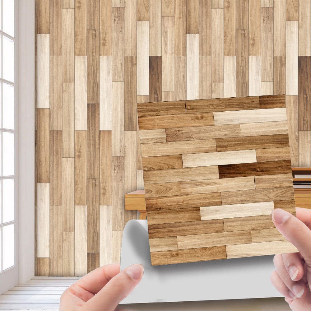 image-Imitation Wood Grain Tile Stickers 20x20cm PVC Modern Minimalist