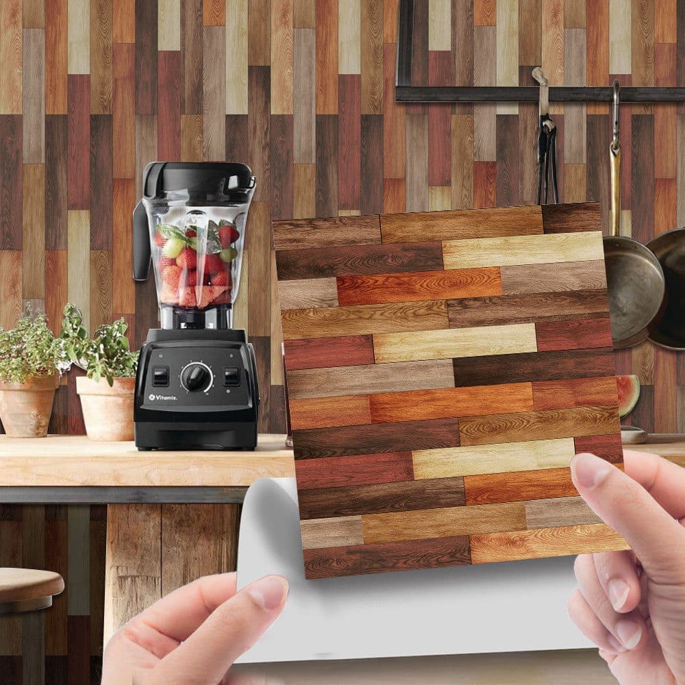 image-Imitation Wood Grain Tile Stickers 20x20cm PVC Modern Minimalist