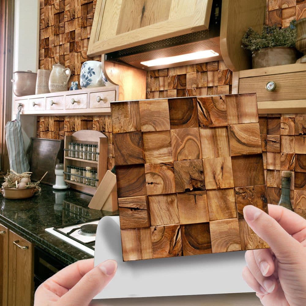 image-Imitation Wood Grain Tile Stickers 20x20cm PVC Modern Minimalist