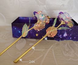 image-24K Luminous Color Gold Rose Flower Set