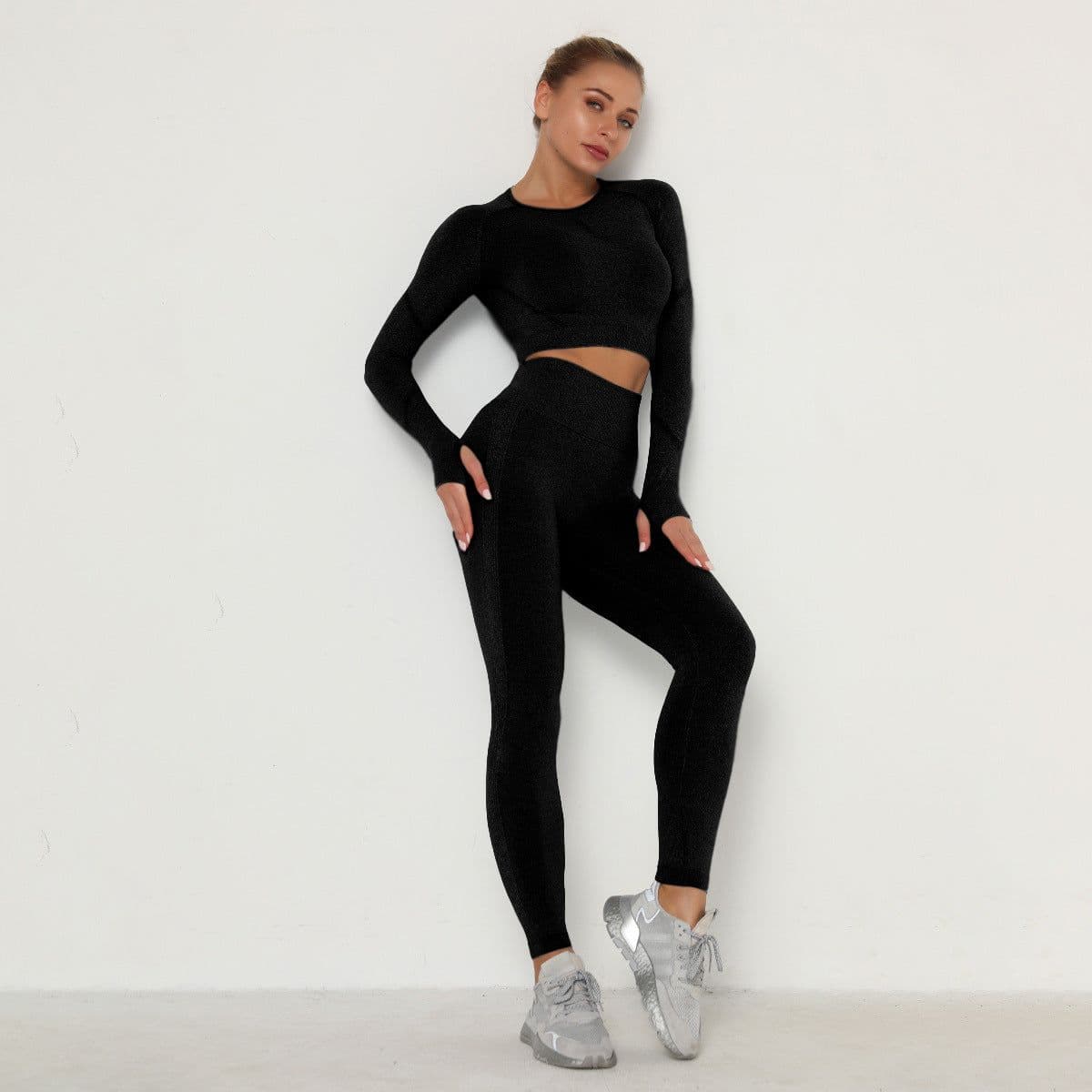 image-Women's High Waist Yoga Pants Two-Piece Set - Peach, XL