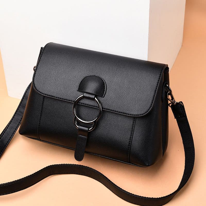 image-Women's Messenger Bag - PU Small Square Black