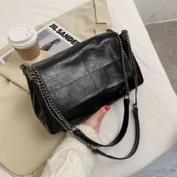 image-PU Leather Small Square Shoulder Bag - Beige Chain