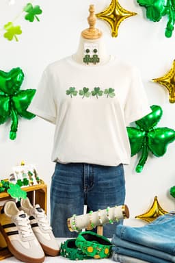 image-White Clover Embroidered St Patricks Day Tee
