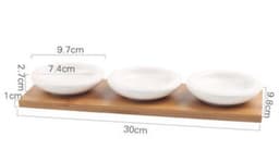 image-Ceramic Divided Serving Dish with Wooden Tray - Porcelain Bowl