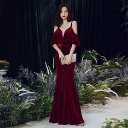 image-Evening Burgundy Fishtail Skirt 2023 Long Wedding Dress