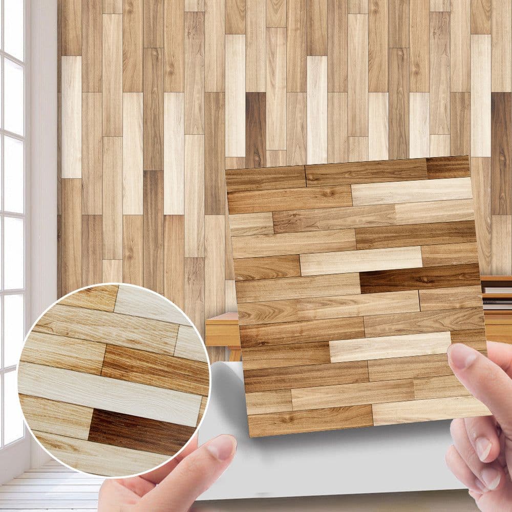 image-Imitation Wood Grain Tile Stickers 20x20cm PVC Modern Minimalist