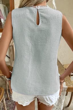 image-Sky Blue Stripe Lace Tank Top Crew Neck