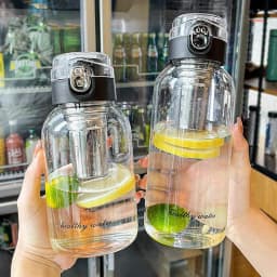 image-Bounce Cover Glass Water Cup With Cup Cover Portable Large Capacity