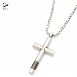 image-Stainless Steel Cross Pendant Necklace - Silver Hip Hop