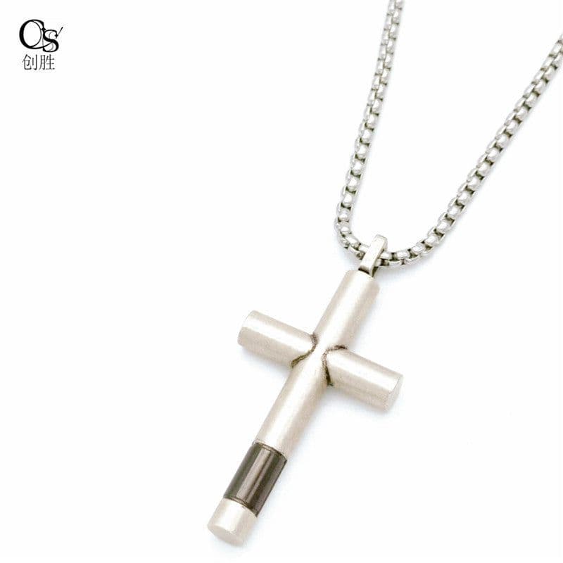 image-Stainless Steel Cross Pendant Necklace - Silver Hip Hop