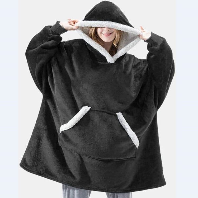 image-2020 Women's Flannel Wearable Blanket Hoodie Thicken Warm Patch Home Oversized Sweatshirt