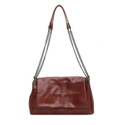image-PU Leather Small Square Shoulder Bag - Beige Chain
