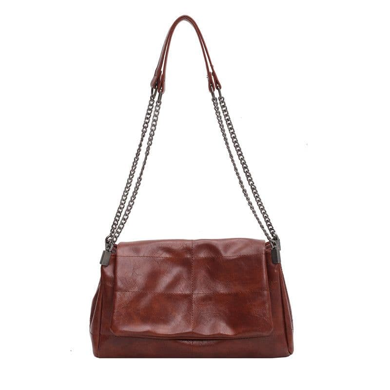 image-PU Leather Small Square Shoulder Bag - Beige Chain