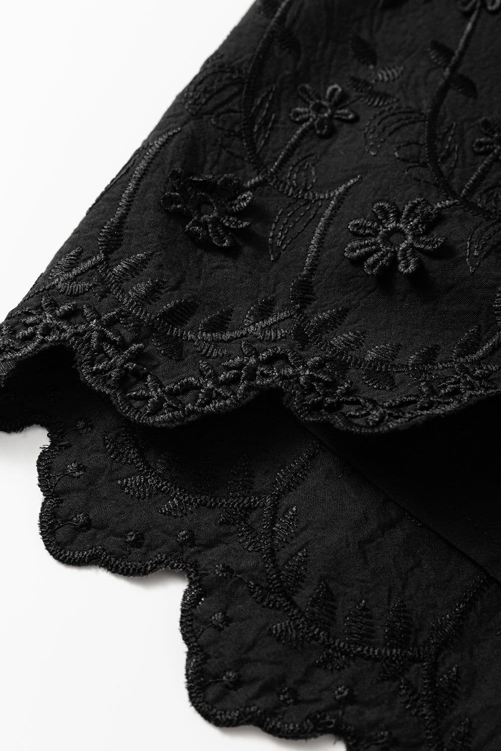 image-Black Floral Embroidered Buttoned Tank Top