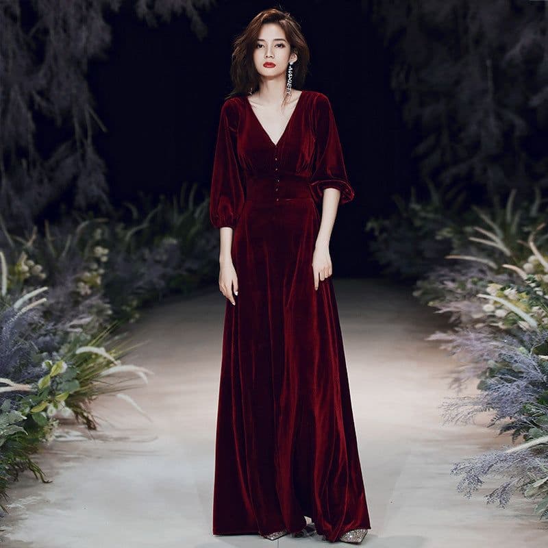 image-Evening Burgundy Fishtail Skirt 2023 Long Wedding Dress