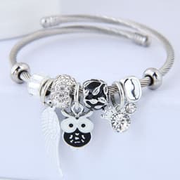 image-DIY Beaded Owl Angel Wings Pendant Stainless Steel Bracelet