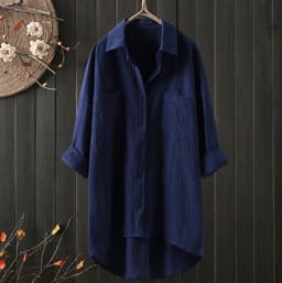 image-Cotton Linen Cardigan - Navy Blue Slim XXXL