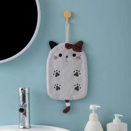 image-Coral Velvet Cat Embroidered Hand Towel Dual Use Bathroom