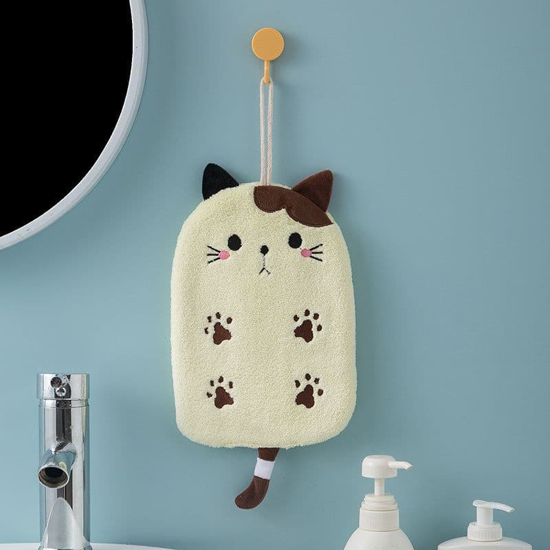 image-Coral Velvet Cat Embroidered Hand Towel Dual Use Bathroom