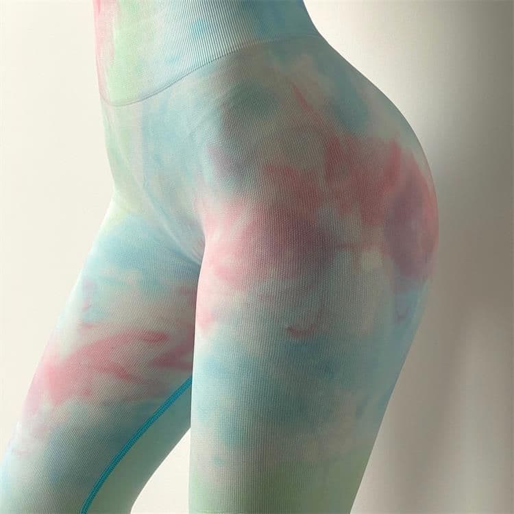 image-Tie-Dye Yoga Suit - Pink/Green Seamless Set for Women, L Size