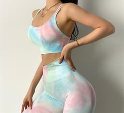 image-Tie-Dye Yoga Suit - Pink/Green Seamless Set for Women, L Size