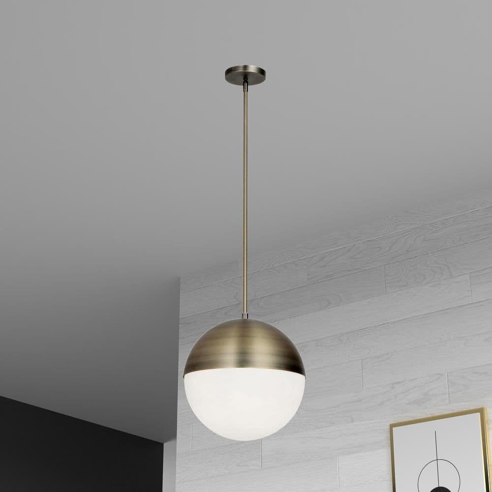 image-3LT Halogen Pendant, AB, WH Opal Glass