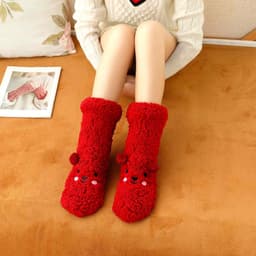 image-Spring, Autumn and Winter Women's Floor Socks Indoor Home Socks Plus Velvet Thickening Warm Socks Lamb Wool Bear Socks