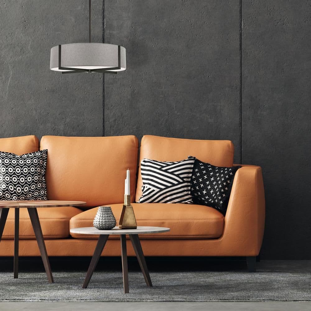 image-4LT Incandescent Pendant, MB, GRY Shade