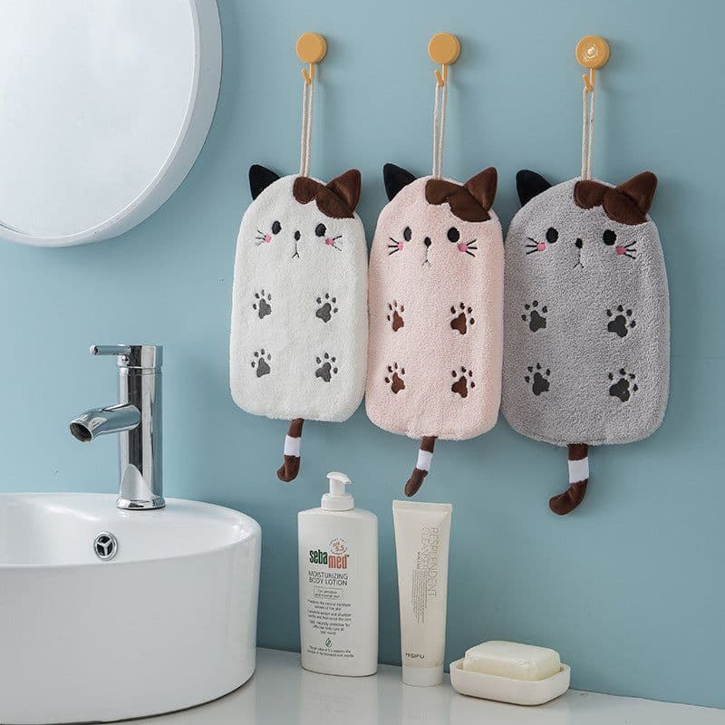 image-Coral Velvet Cat Embroidered Hand Towel Dual Use Bathroom