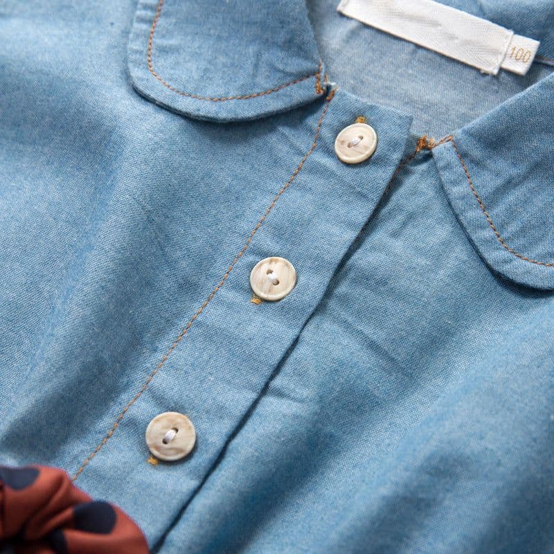 image-Girls Long-Sleeve Denim Dress with Polka Dot Belt