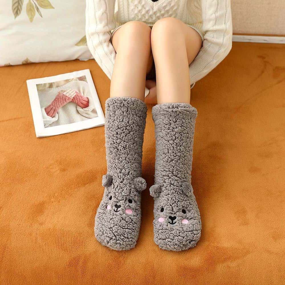 image-Spring, Autumn and Winter Women's Floor Socks Indoor Home Socks Plus Velvet Thickening Warm Socks Lamb Wool Bear Socks