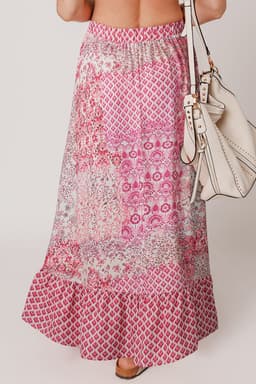 image-Red Boho Maxi Skirt - Tassel Drawstring Waist