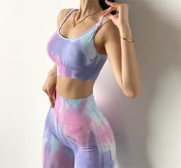 image-Tie-Dye Yoga Suit - Pink/Green Seamless Set for Women, L Size