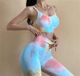 image-Tie-Dye Yoga Suit - Pink/Green Seamless Set for Women, L Size