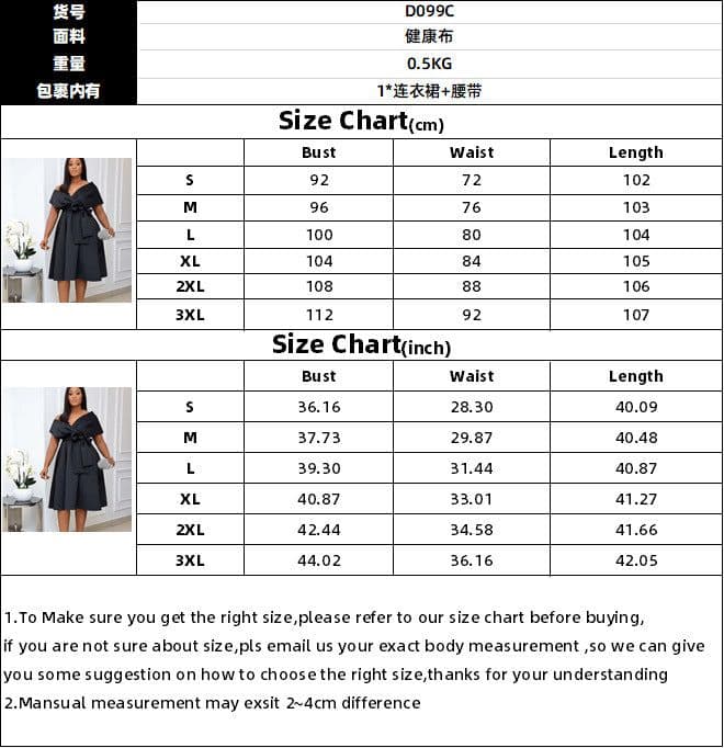 image-Women's V-Neck A-Line Dress - Black XXXL Short Sleeve