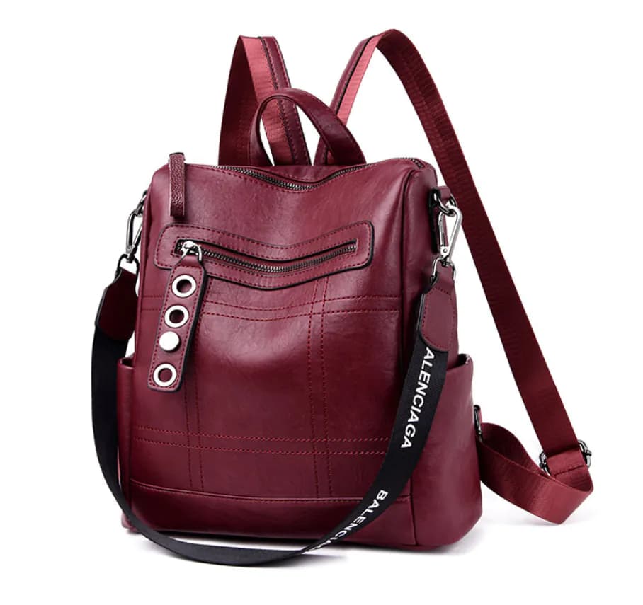 image-High Quality Solid Color Leather Backpack For Women