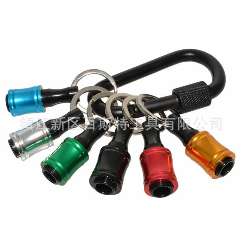 image-6-piece set of color key chain post, batch head post, mountaineering buckle set, 1/4 hexagonal handle drill bit storage post