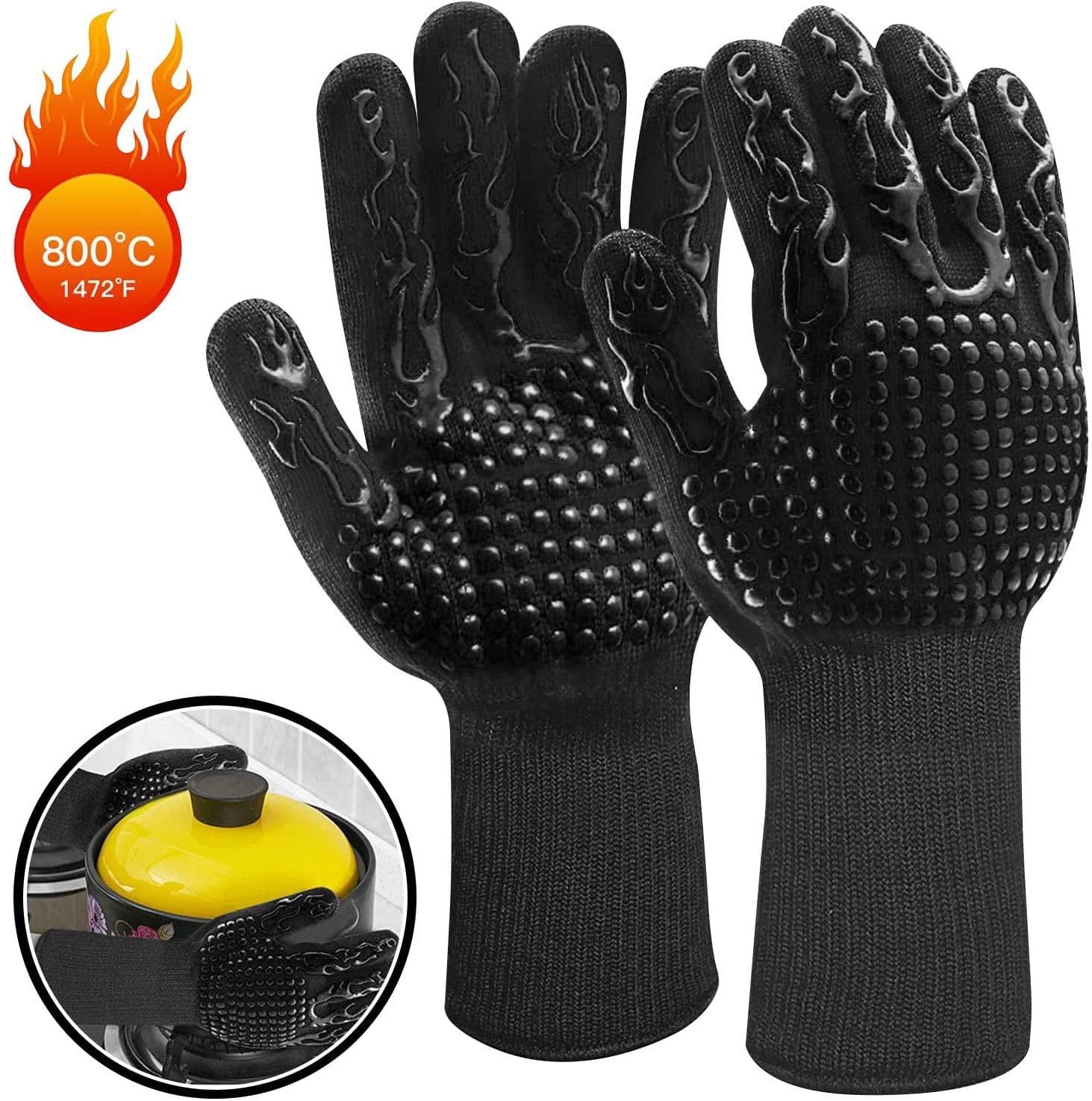 image-Fireproof BBQ Gloves - 800°F Heat Resistant Silicone