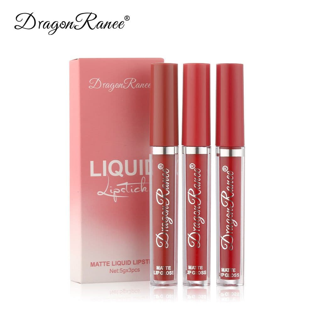image-Cross-border makeup 3-color matte lip glaze set matte waterproof non-stick cup air velvet lip gloss lipstick set box